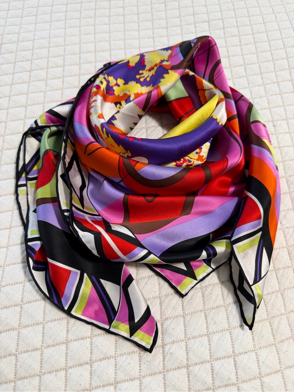 Luxury 100% Mulberry Silk Square Scarf - Vibrant Abstract Print by BAOSHIDI
